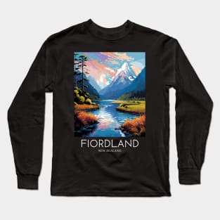 A Pop Art Travel Print of Fiordland National Park - New Zealand Long Sleeve T-Shirt